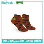 Biofresh | TMNT Boys’ Antimicrobial Cotton Lite Casual Ankle Socks 3 pairs in 1 pack NTRBCG532