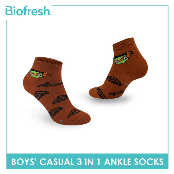 Biofresh | TMNT Boys’ Antimicrobial Cotton Lite Casual Ankle Socks 3 pairs in 1 pack NTRBCG532