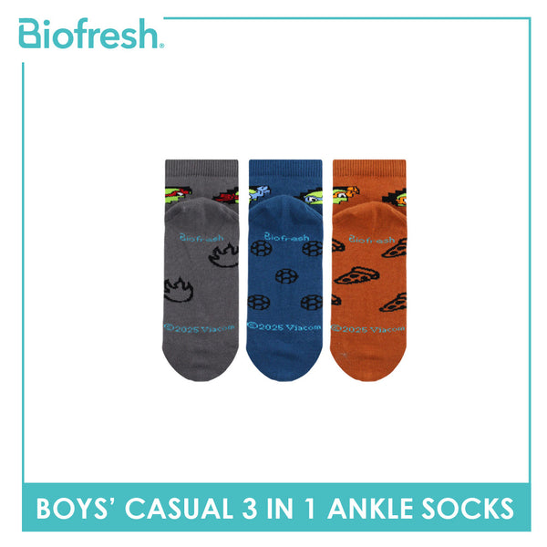 Biofresh | TMNT Boys’ Antimicrobial Cotton Lite Casual Ankle Socks 3 pairs in 1 pack NTRBCG532