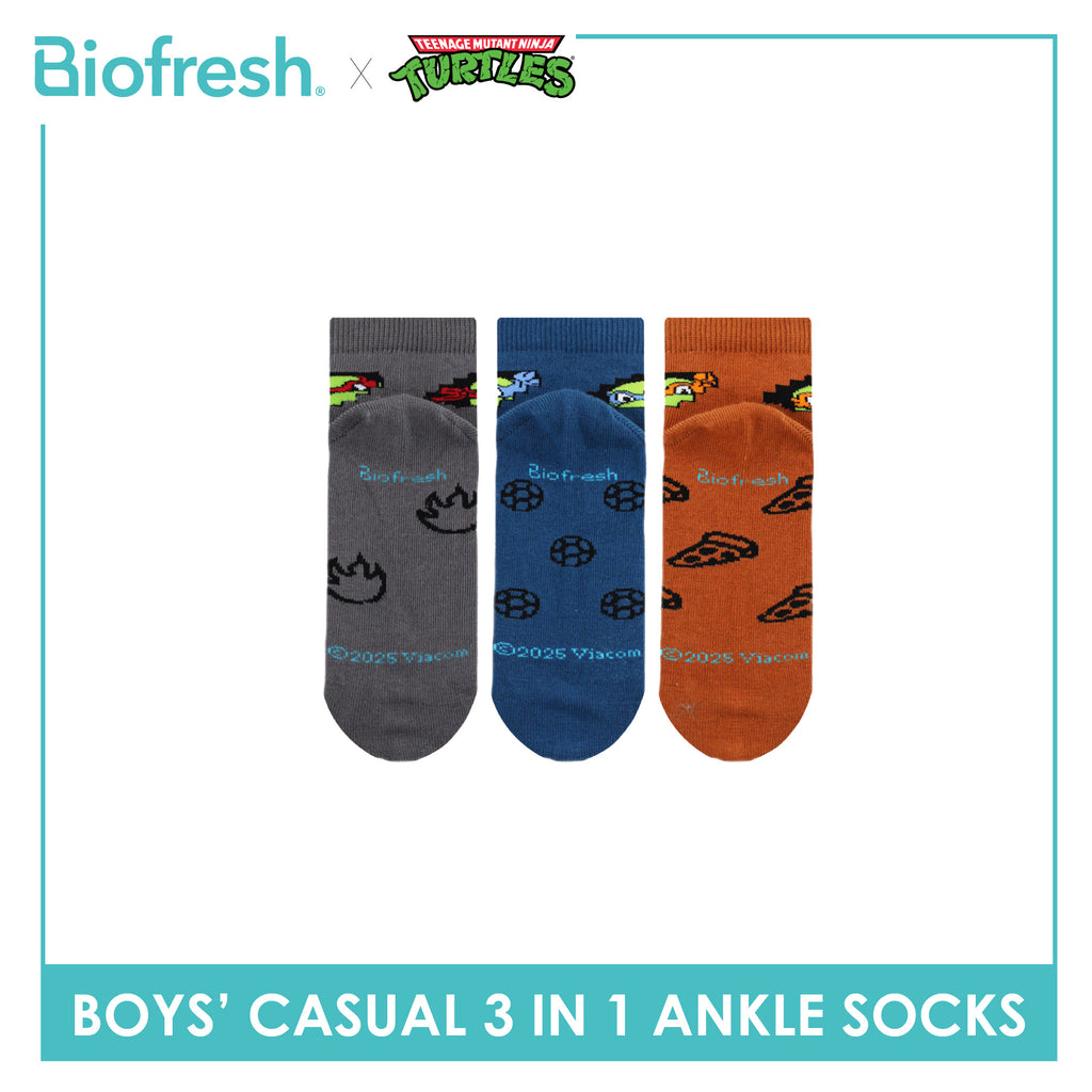Biofresh | TMNT Boys’ Antimicrobial Cotton Lite Casual Ankle Socks 3 pairs in 1 pack NTRBCG532