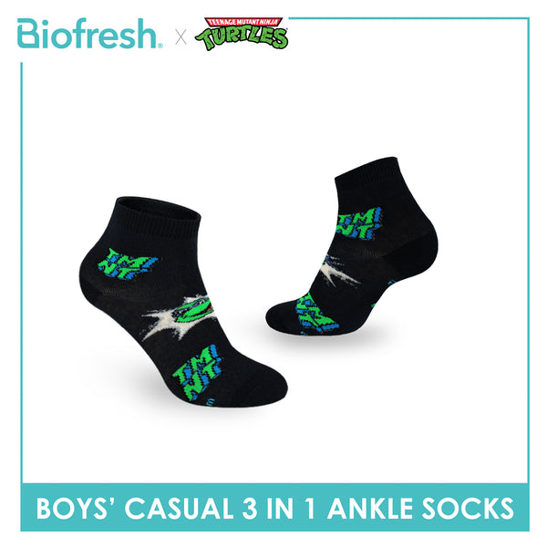 Biofresh | TMNT Boys’ Antimicrobial Cotton Lite Casual Ankle Socks 3 pairs in 1 pack NTRBCG533