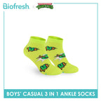 Biofresh | TMNT Boys’ Antimicrobial Cotton Lite Casual Ankle Socks 3 pairs in 1 pack NTRBCG533