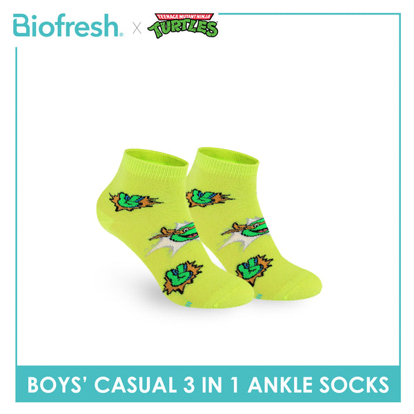 Biofresh | TMNT Boys’ Antimicrobial Cotton Lite Casual Ankle Socks 3 pairs in 1 pack NTRBCG533