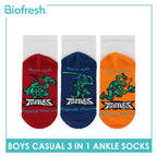 Biofresh | TMNT Boys’ Antimicrobial Cotton Lite Casual Ankle Socks 3 pairs in 1 pack NTRBCKG1