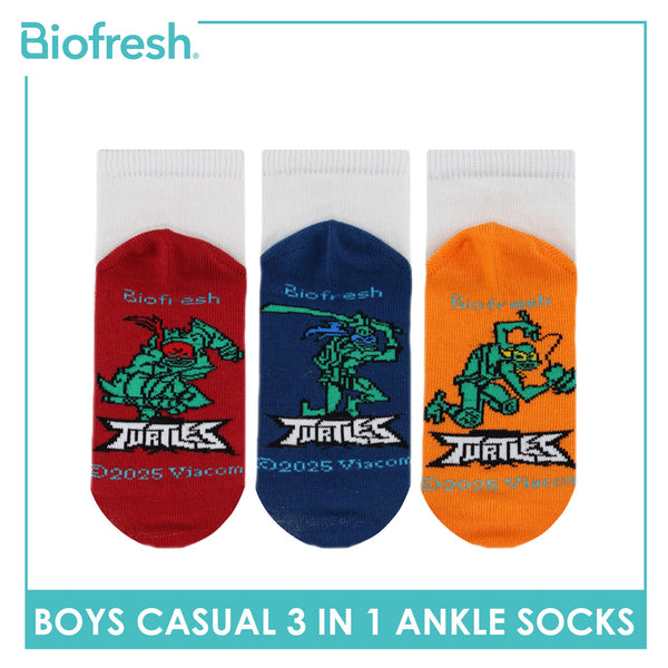 Biofresh | TMNT Boys’ Antimicrobial Cotton Lite Casual Ankle Socks 3 pairs in 1 pack NTRBCKG1
