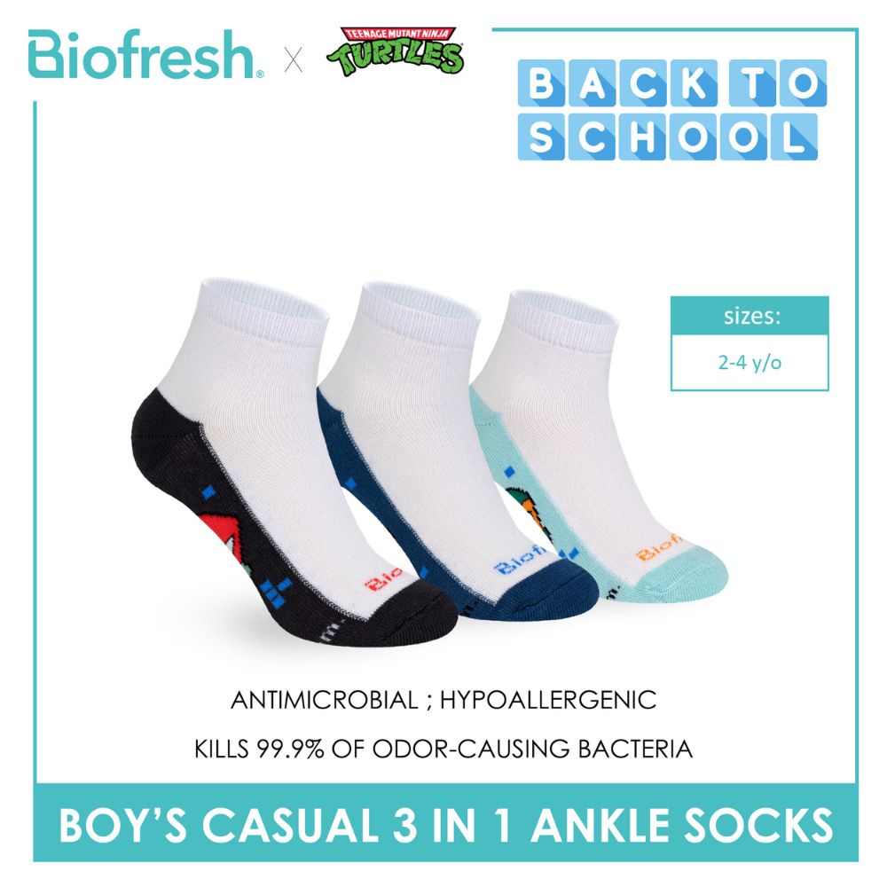 Biofresh | TMNT Boys’ Antimicrobial Cotton Thin Casual Ankle Socks 3 pairs in 1 pack NTRBCKG5