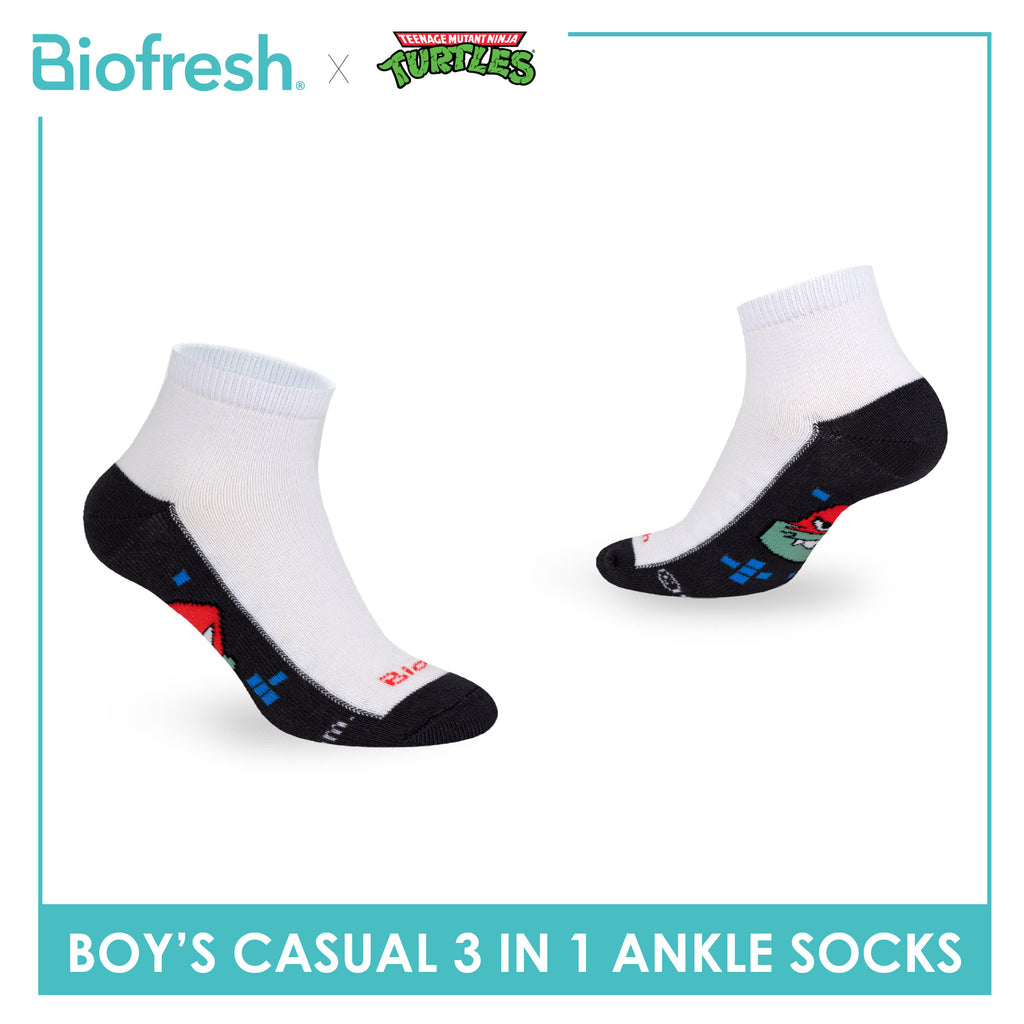 Biofresh | TMNT Boys’ Antimicrobial Cotton Thin Casual Ankle Socks 3 pairs in 1 pack NTRBCKG5