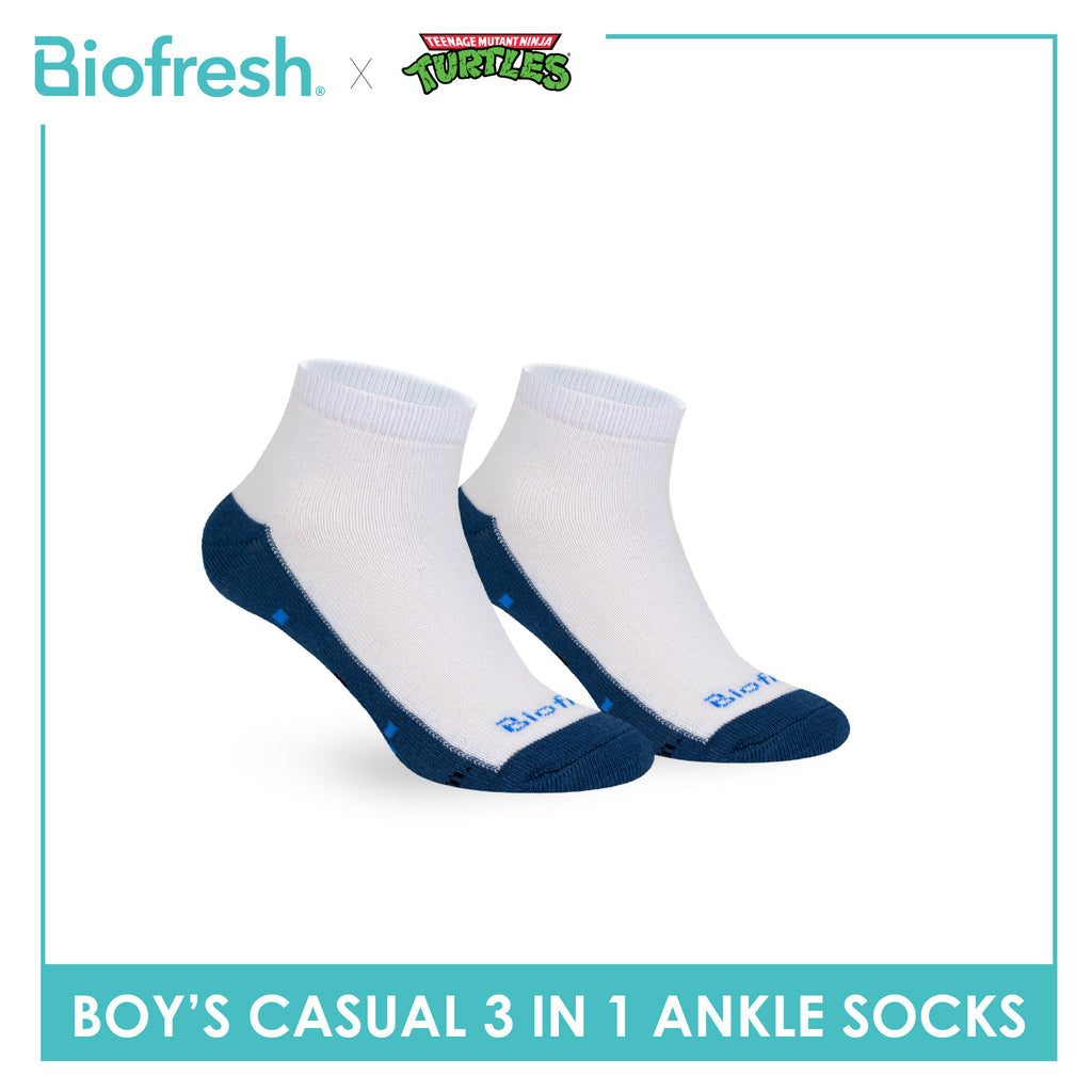 Biofresh | TMNT Boys’ Antimicrobial Cotton Thin Casual Ankle Socks 3 pairs in 1 pack NTRBCKG5