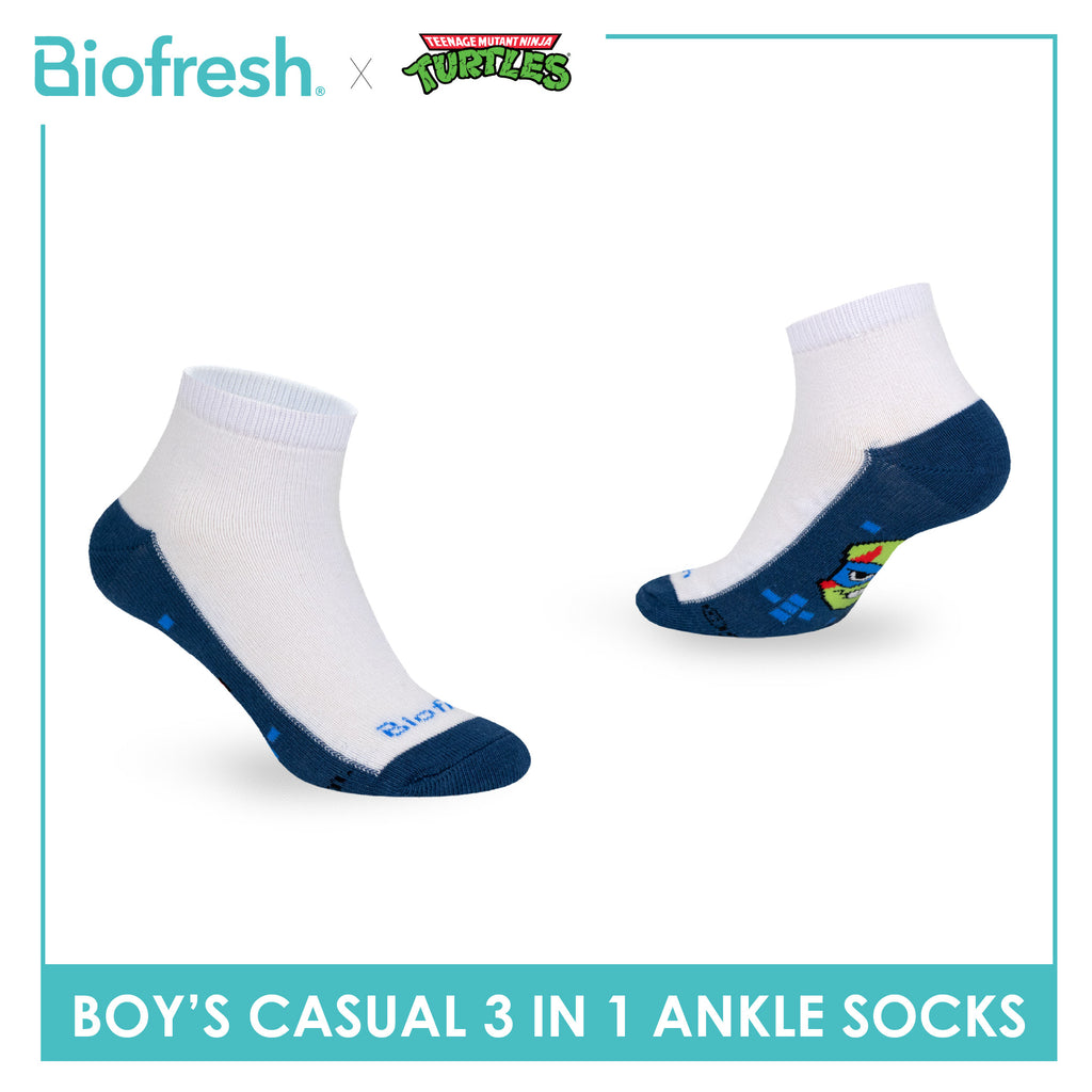 Biofresh | TMNT Boys’ Antimicrobial Cotton Thin Casual Ankle Socks 3 pairs in 1 pack NTRBCKG5