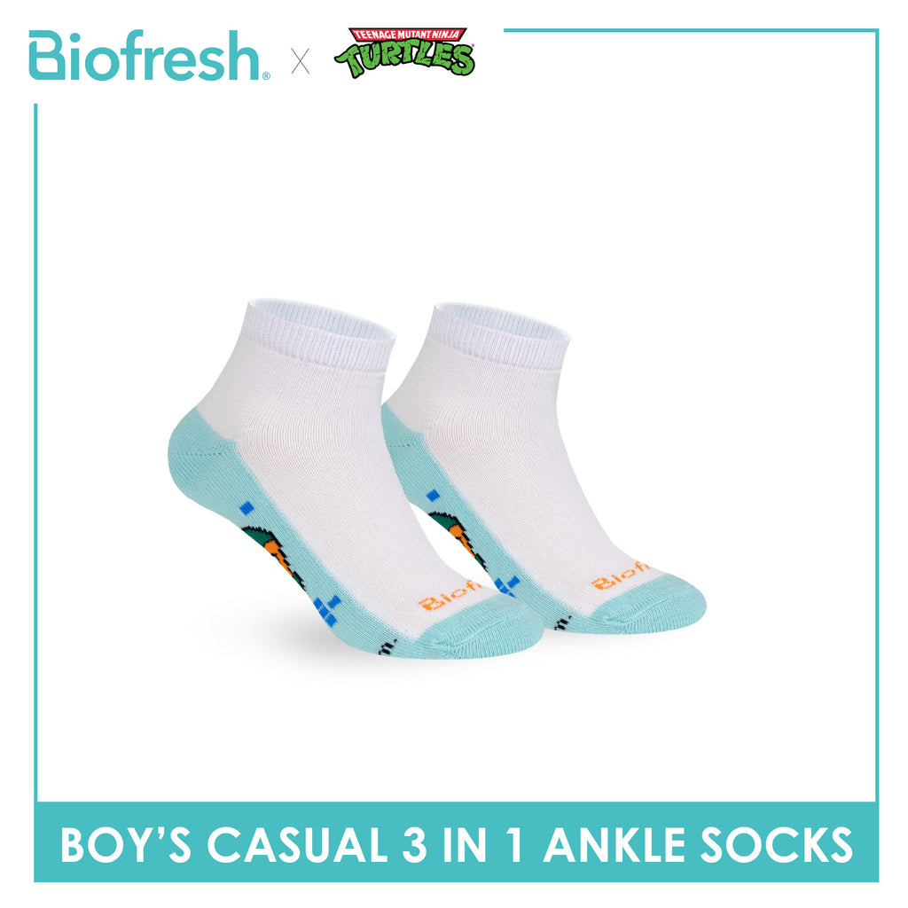 Biofresh | TMNT Boys’ Antimicrobial Cotton Thin Casual Ankle Socks 3 pairs in 1 pack NTRBCKG5