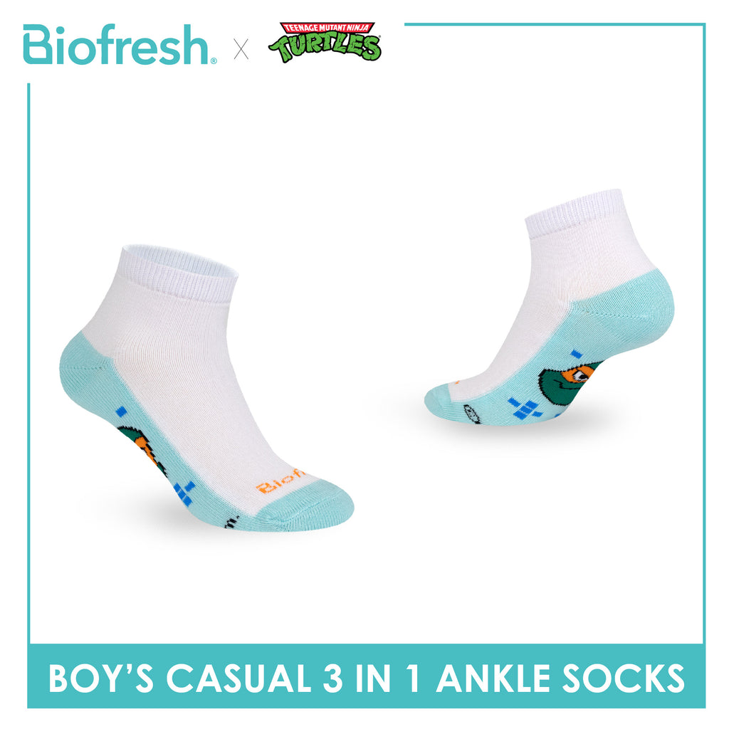 Biofresh | TMNT Boys’ Antimicrobial Cotton Thin Casual Ankle Socks 3 pairs in 1 pack NTRBCKG5