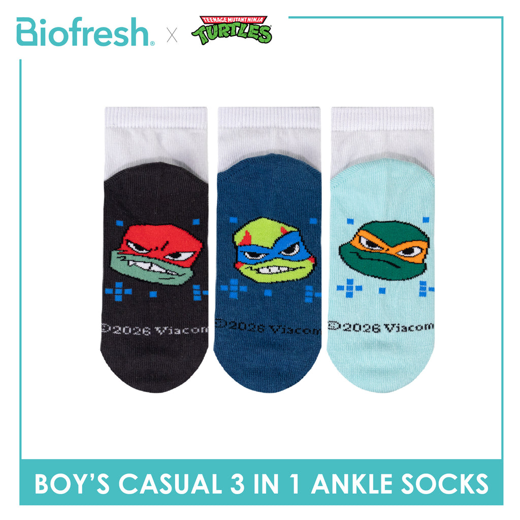 Biofresh | TMNT Boys’ Antimicrobial Cotton Thin Casual Ankle Socks 3 pairs in 1 pack NTRBCKG5