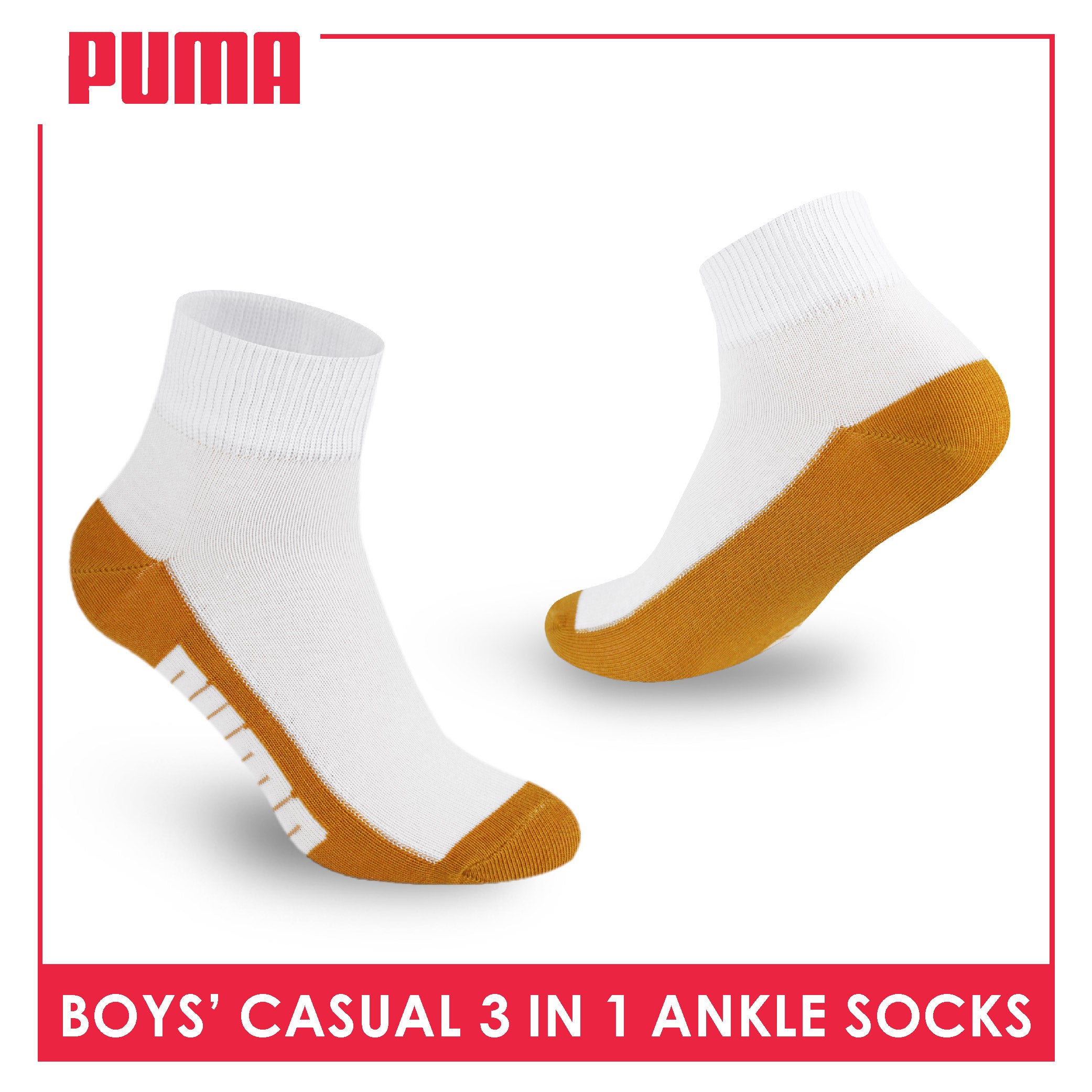 Puma Boys’ Cotton Thin Casual Ankle Socks 3 pairs in 1 pack PBCKG29