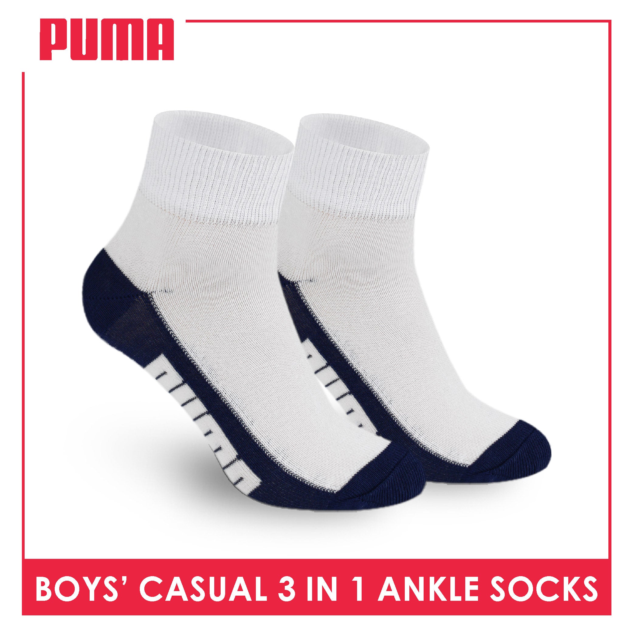 Puma Boys’ Cotton Thin Casual Ankle Socks 3 pairs in 1 pack PBCKG29