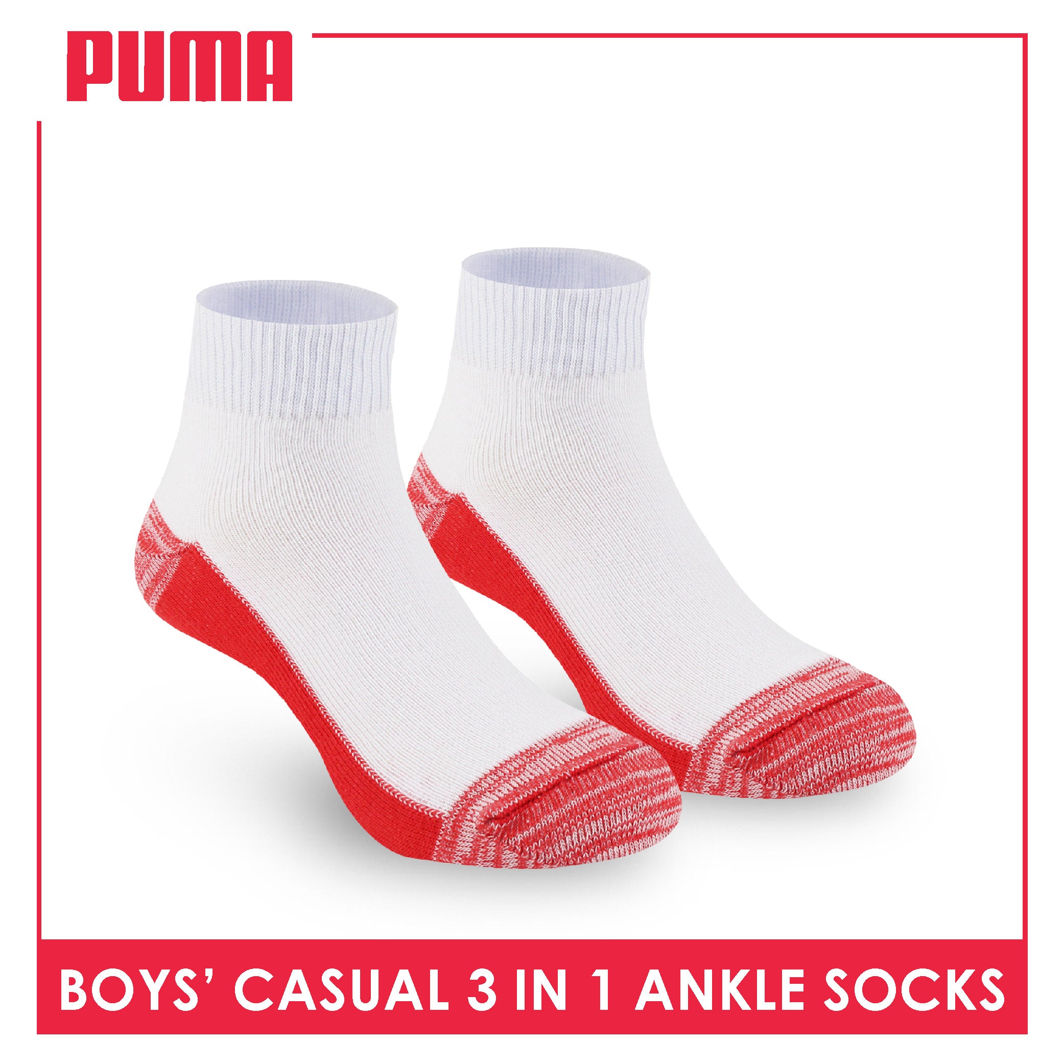 Puma Boys’ Cotton Thin Casual Ankle Socks 3 pairs in 1 pack PBCKG29