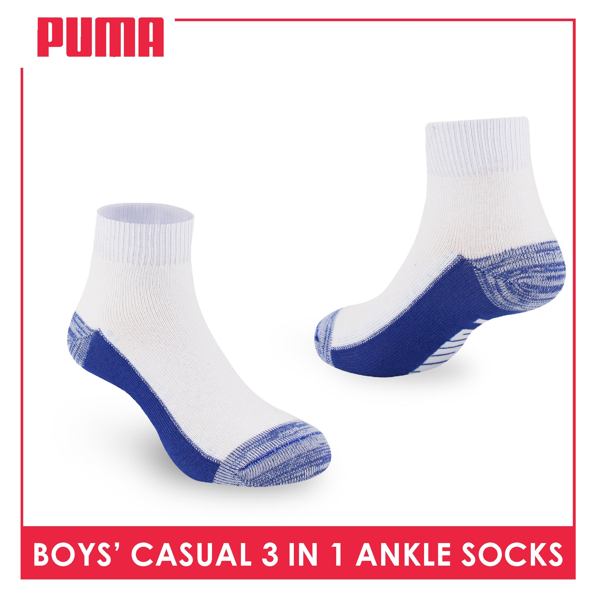 Puma Boys’ Cotton Thin Casual Ankle Socks 3 pairs in 1 pack PBCKG29