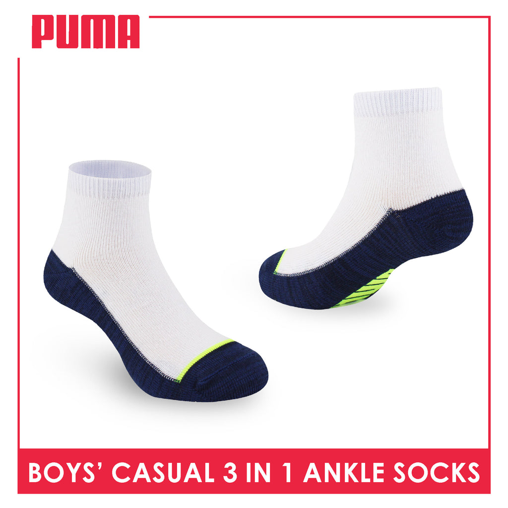 Puma Boys’ Cotton Thin Casual Ankle Socks 3 pairs in 1 pack PBCKG30