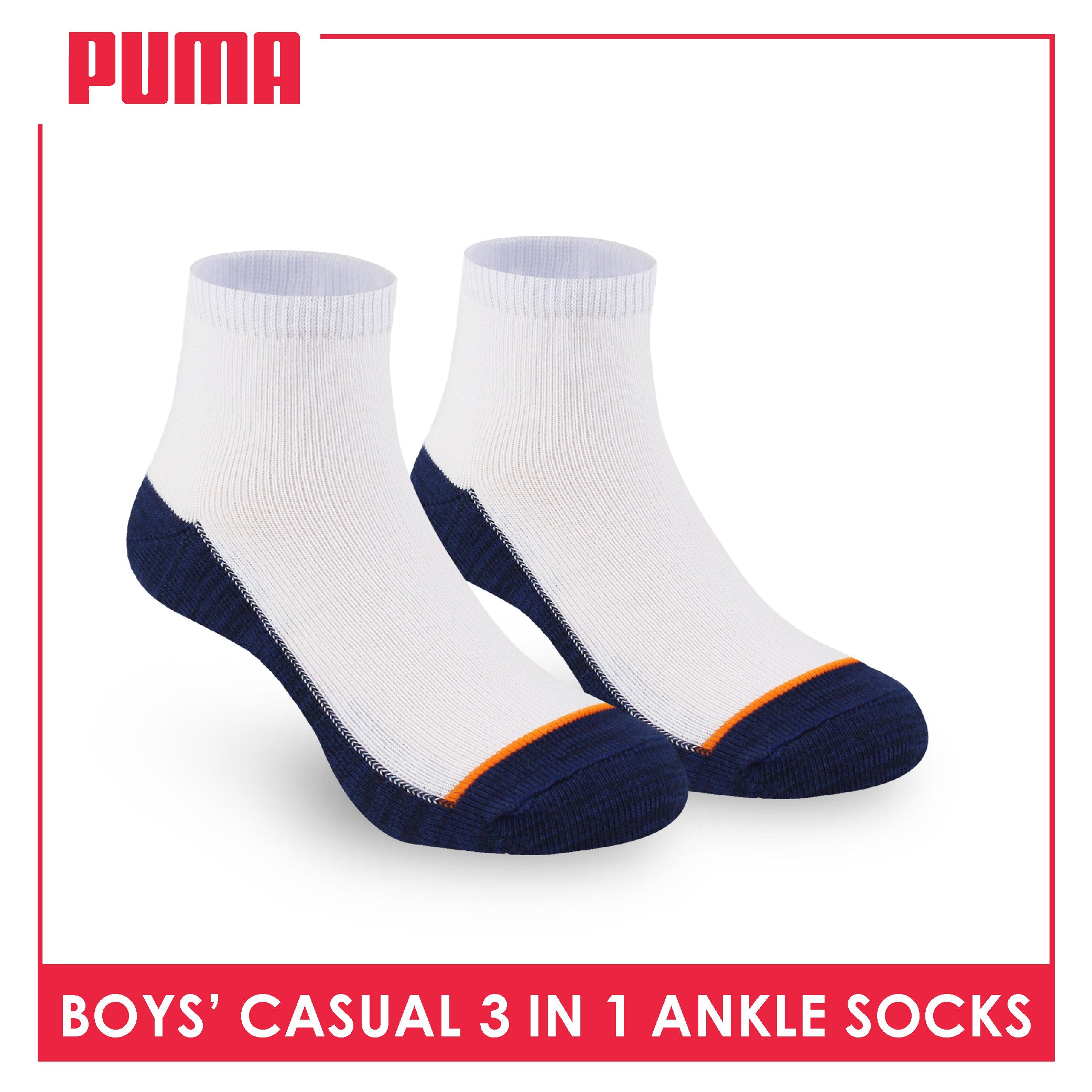 Puma Boys’ Cotton Thin Casual Ankle Socks 3 pairs in 1 pack PBCKG30