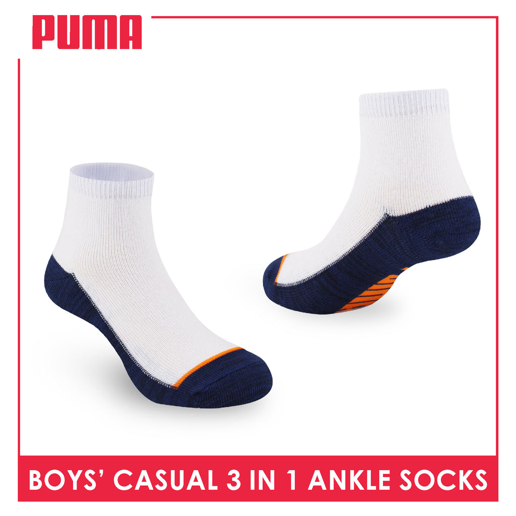 Puma Boys’ Cotton Thin Casual Ankle Socks 3 pairs in 1 pack PBCKG30