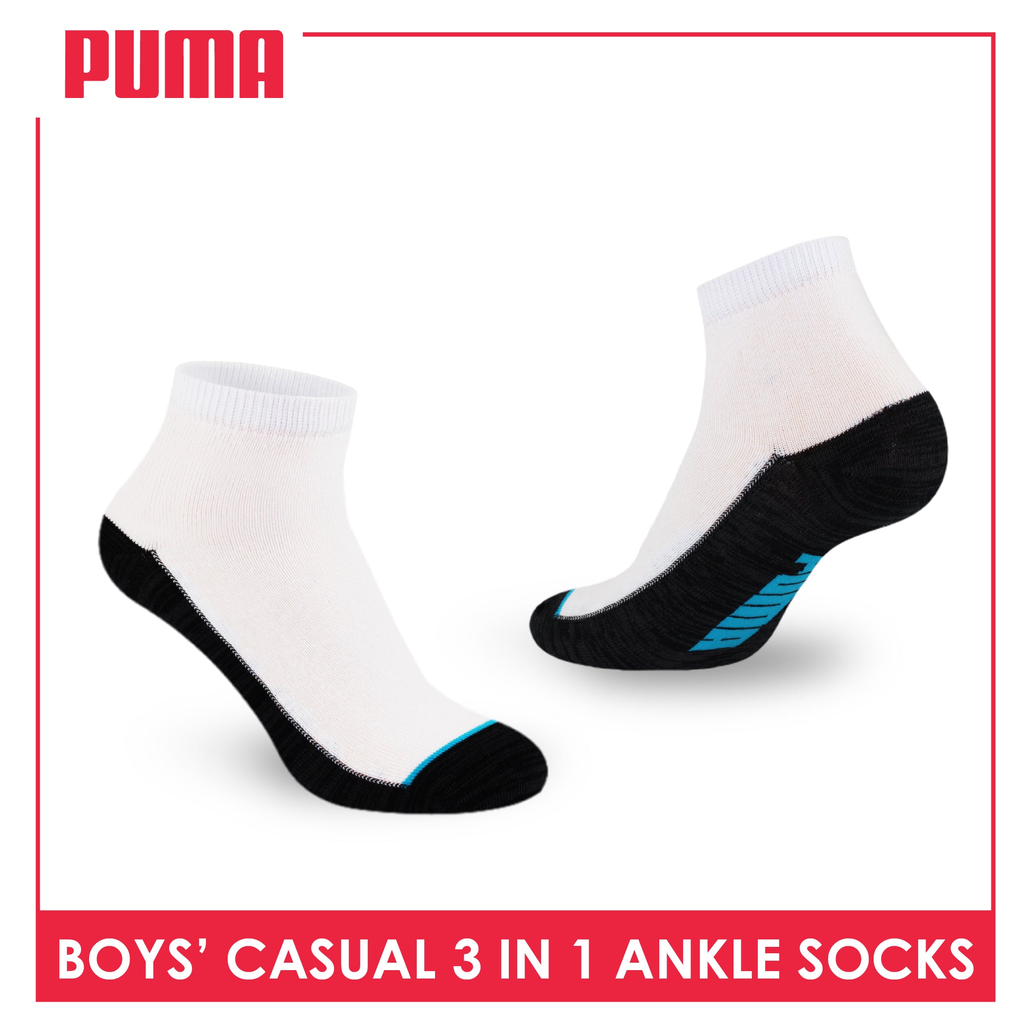 Puma Boys’ Cotton Thin Casual Ankle Socks 3 pairs in 1 pack PBCKG30