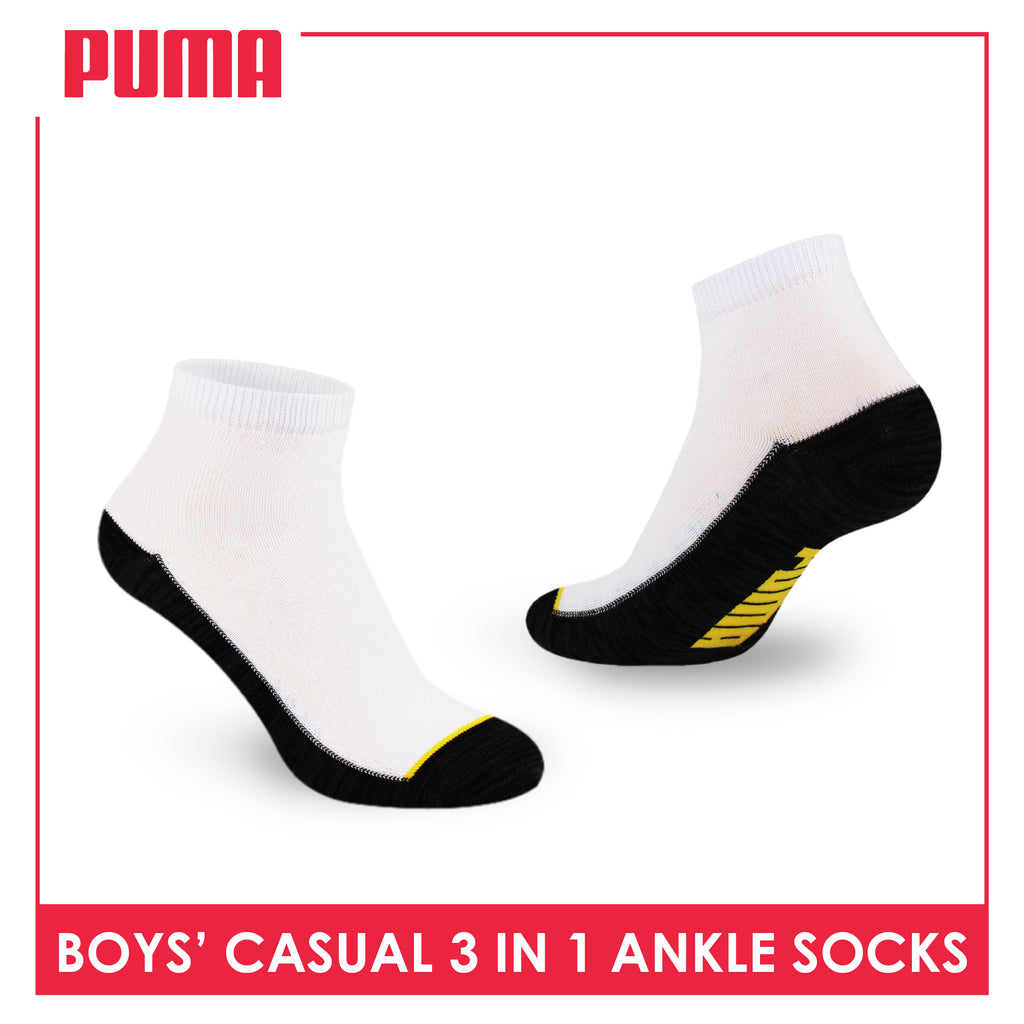 Puma Boys’ Cotton Thin Casual Ankle Socks 3 pairs in 1 pack PBCKG30