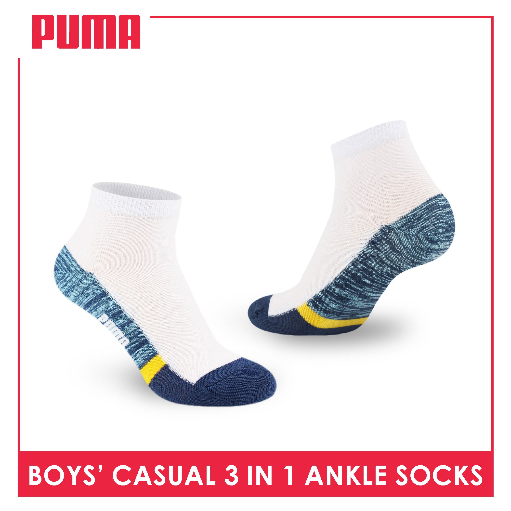 Puma Boys’ Cotton Thin Casual Ankle Socks 3 pairs in 1 pack PBCKG31