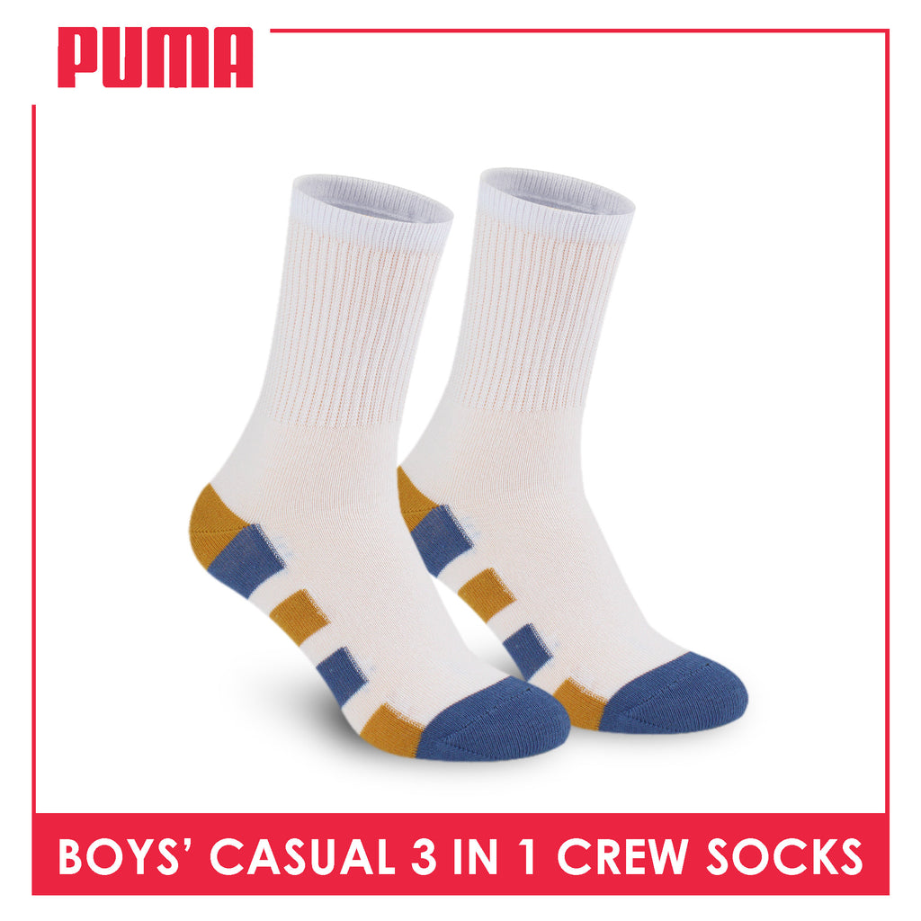Puma Boys’ Cotton Thin Casual Crew Socks 3 pairs in 1 pack PBCKG32