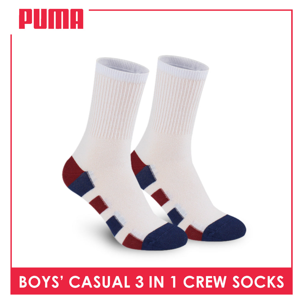 Puma Boys’ Cotton Thin Casual Crew Socks 3 pairs in 1 pack PBCKG32