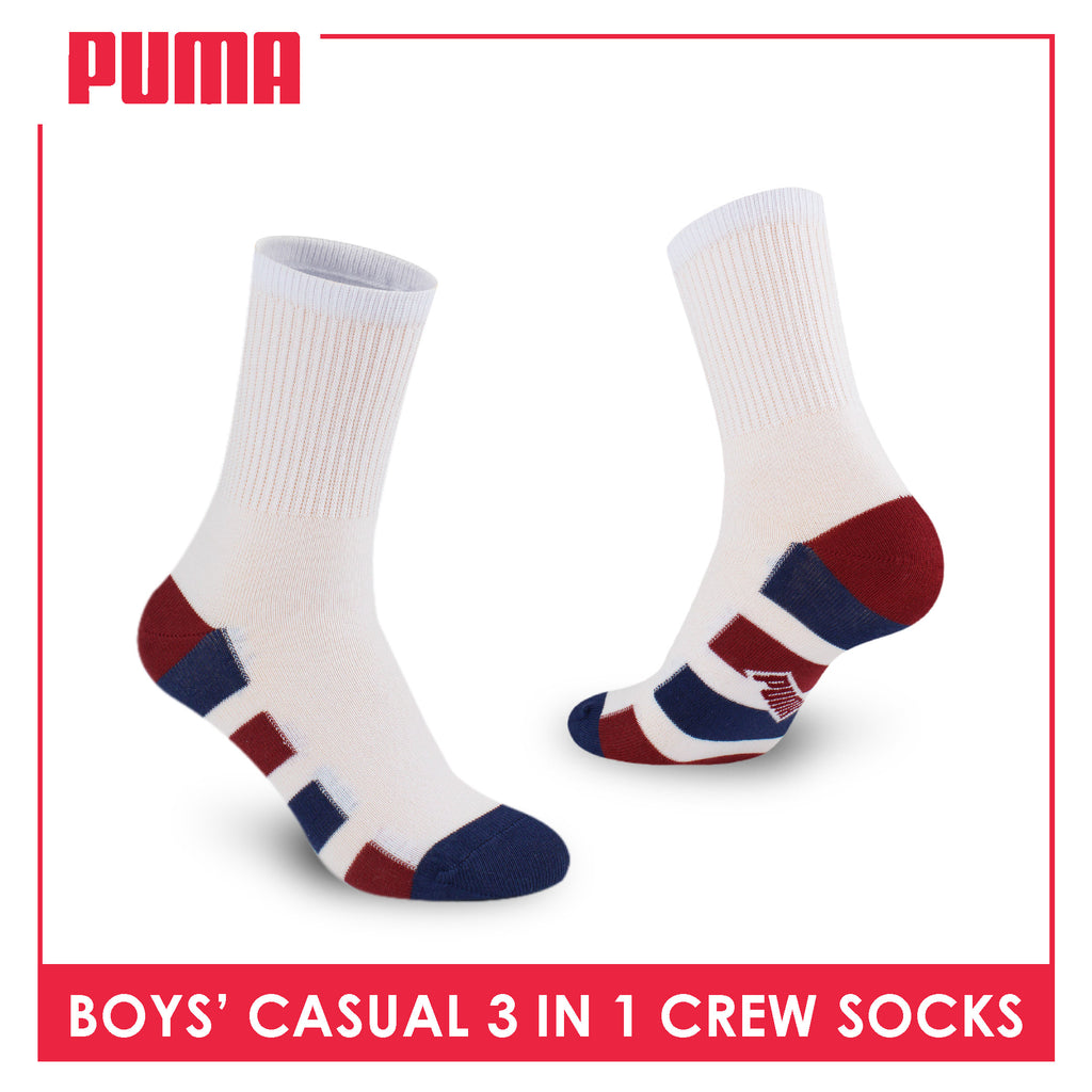 Puma Boys’ Cotton Thin Casual Crew Socks 3 pairs in 1 pack PBCKG32