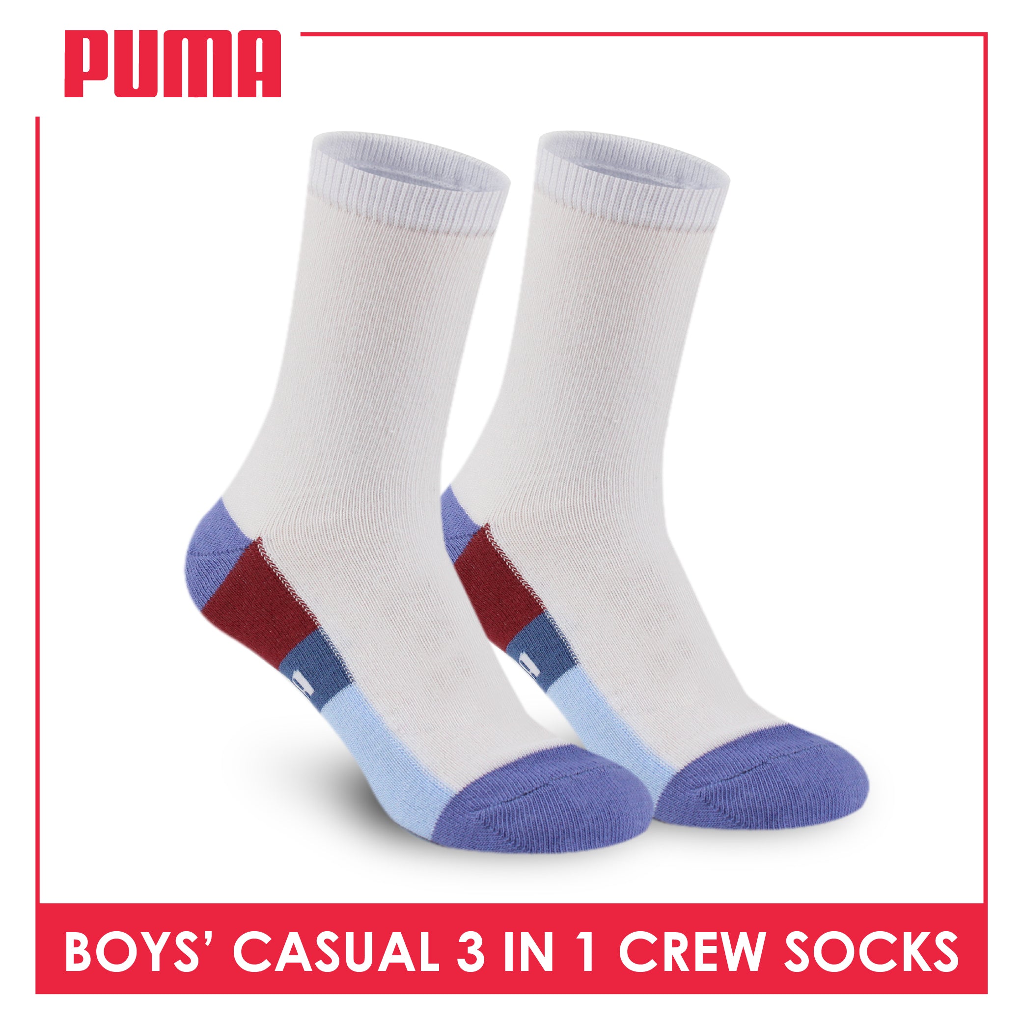 Puma Boys’ Cotton Thin Crew Socks 3 pairs in a pack PBCKG33