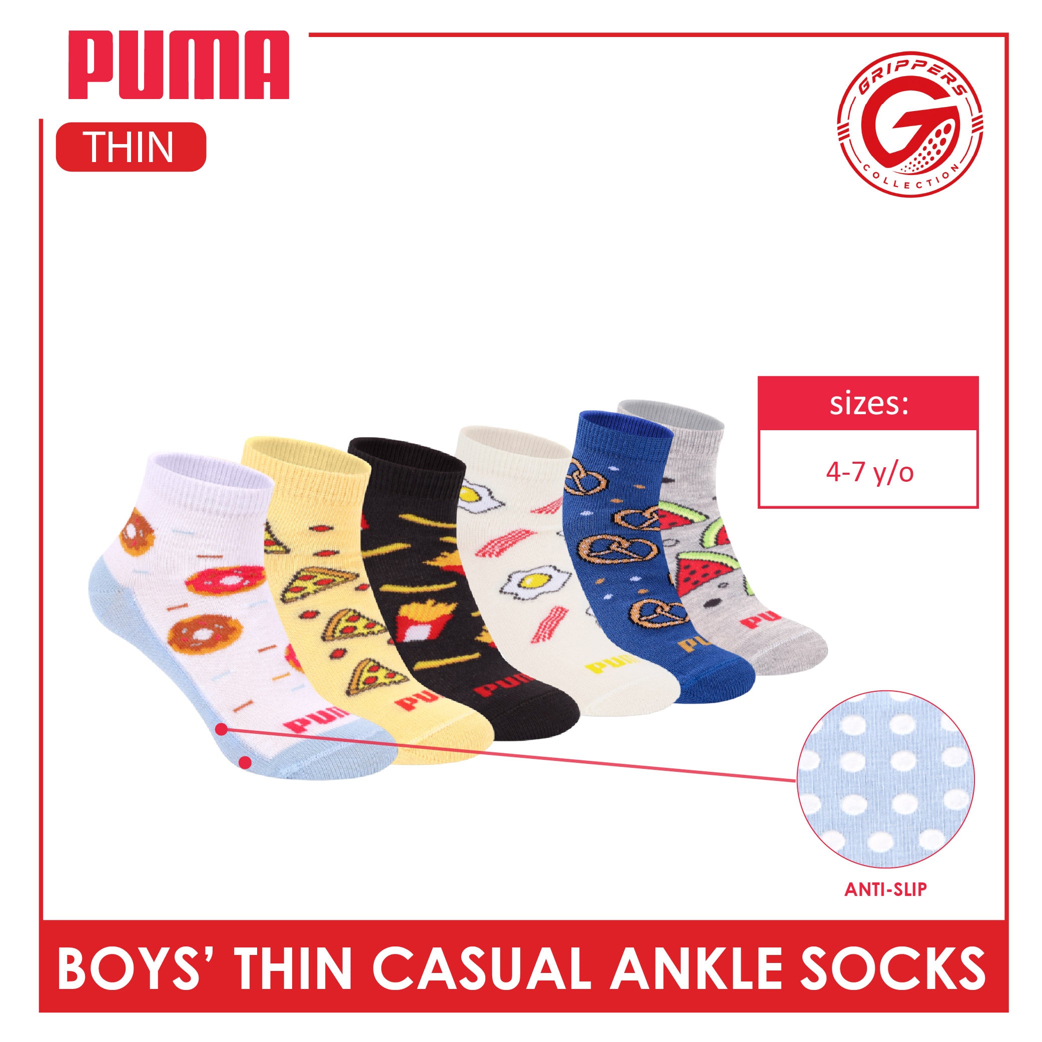 Puma Boys' Gripper Anti Slip Thin Casual Ankle Socks 1 pair PBCR612