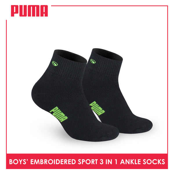 Puma Boys’ Embroidered Cotton Sports Ankle Socks 3 pairs in a pack PBSEG5