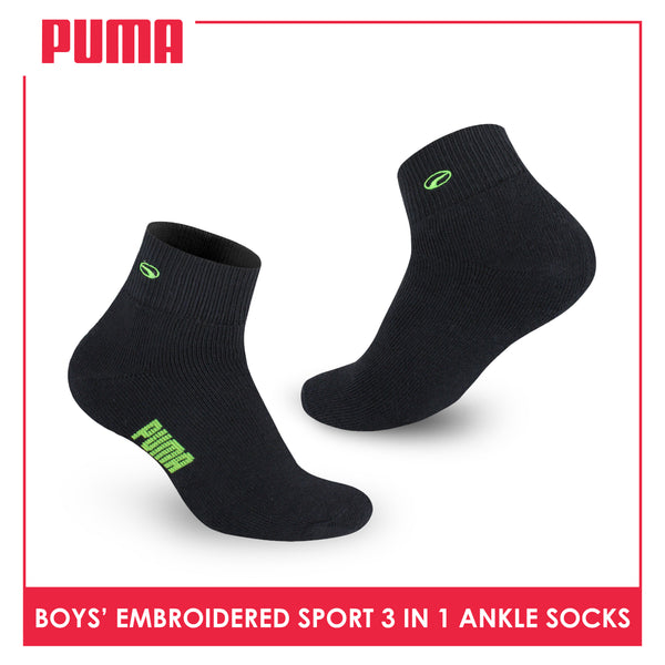 Puma Boys’ Embroidered Cotton Sports Ankle Socks 3 pairs in a pack PBSEG5