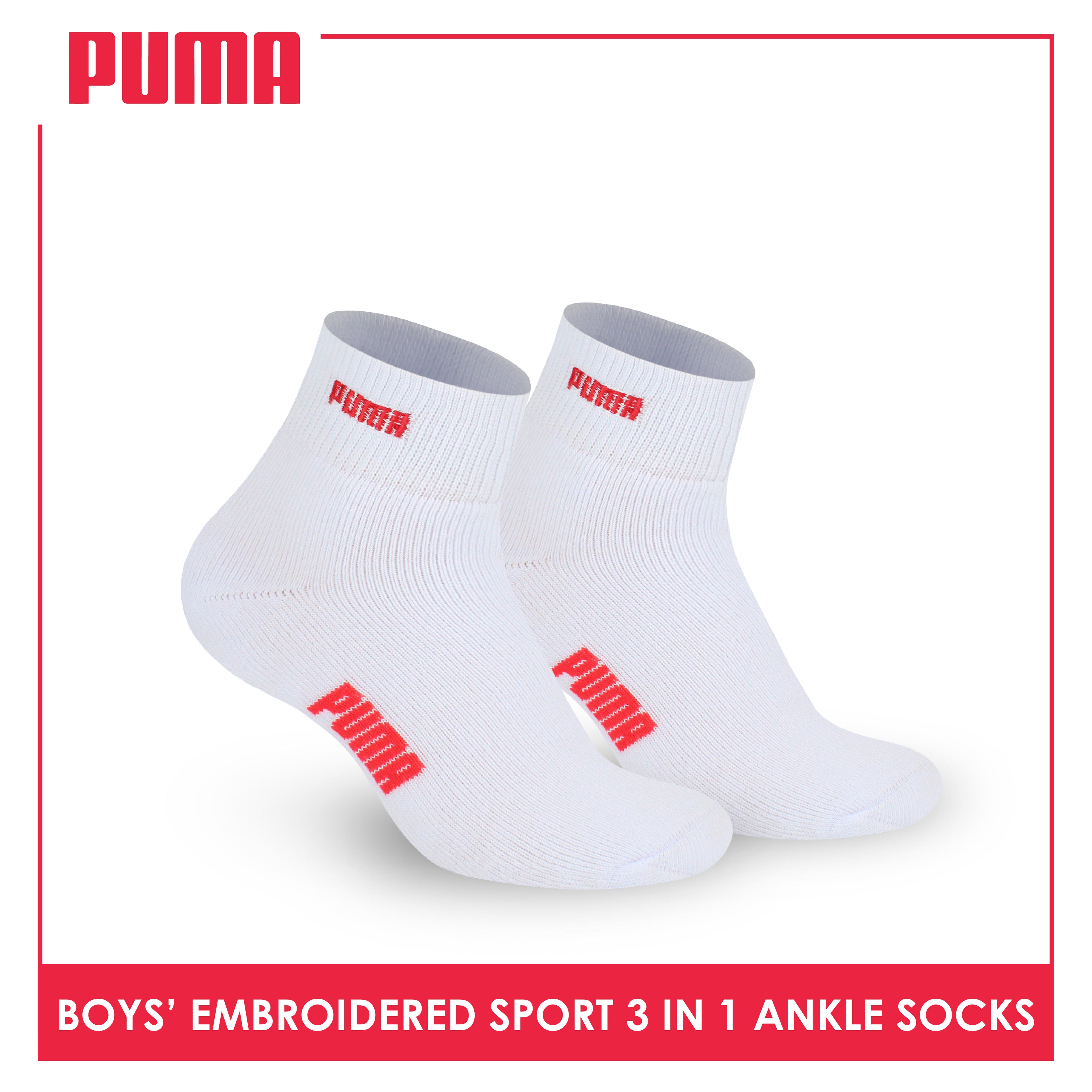 Puma Boys’ Embroidered Cotton Sports Ankle Socks 3 pairs in a pack PBSEG5