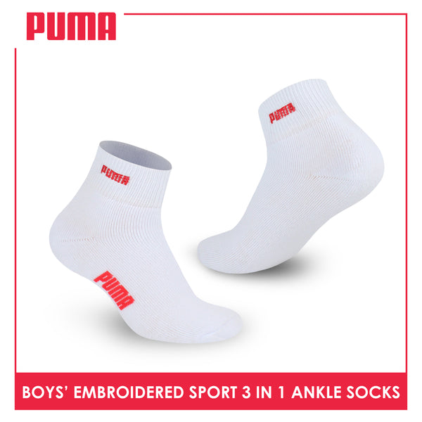 Puma Boys’ Embroidered Cotton Sports Ankle Socks 3 pairs in a pack PBSEG5