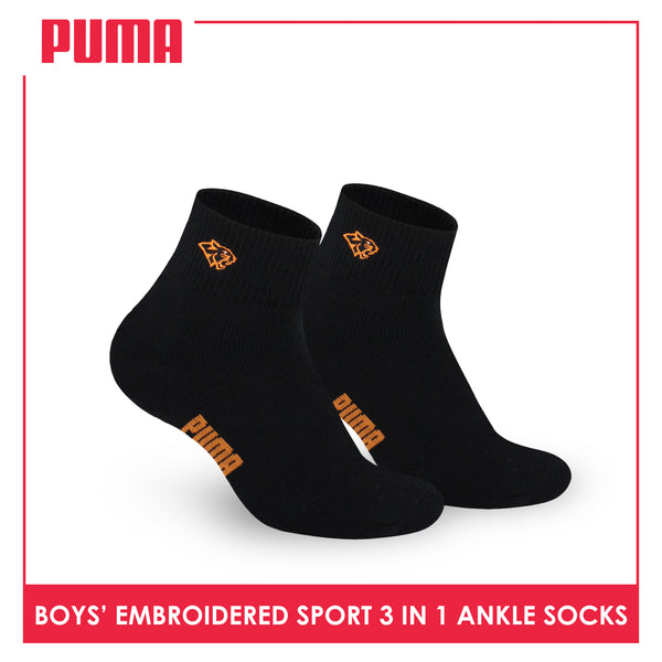 Puma Boys’ Embroidered Cotton Sports Ankle Socks 3 pairs in a pack PBSEG5