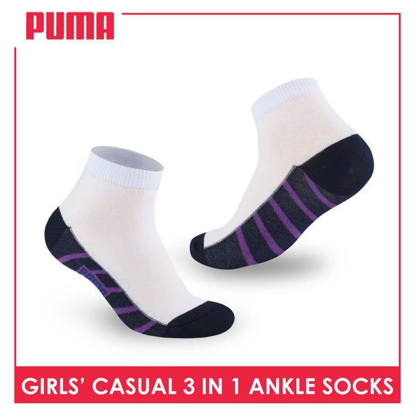 Puma Girls’ Cotton Lite Thin Casual Ankle Socks 3 pairs in a pack PGCKG21