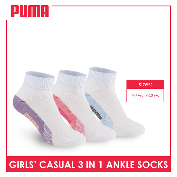 Puma Girls’ Cotton Lite Thin Casual Ankle Socks 3 pairs in a pack PGCKG22