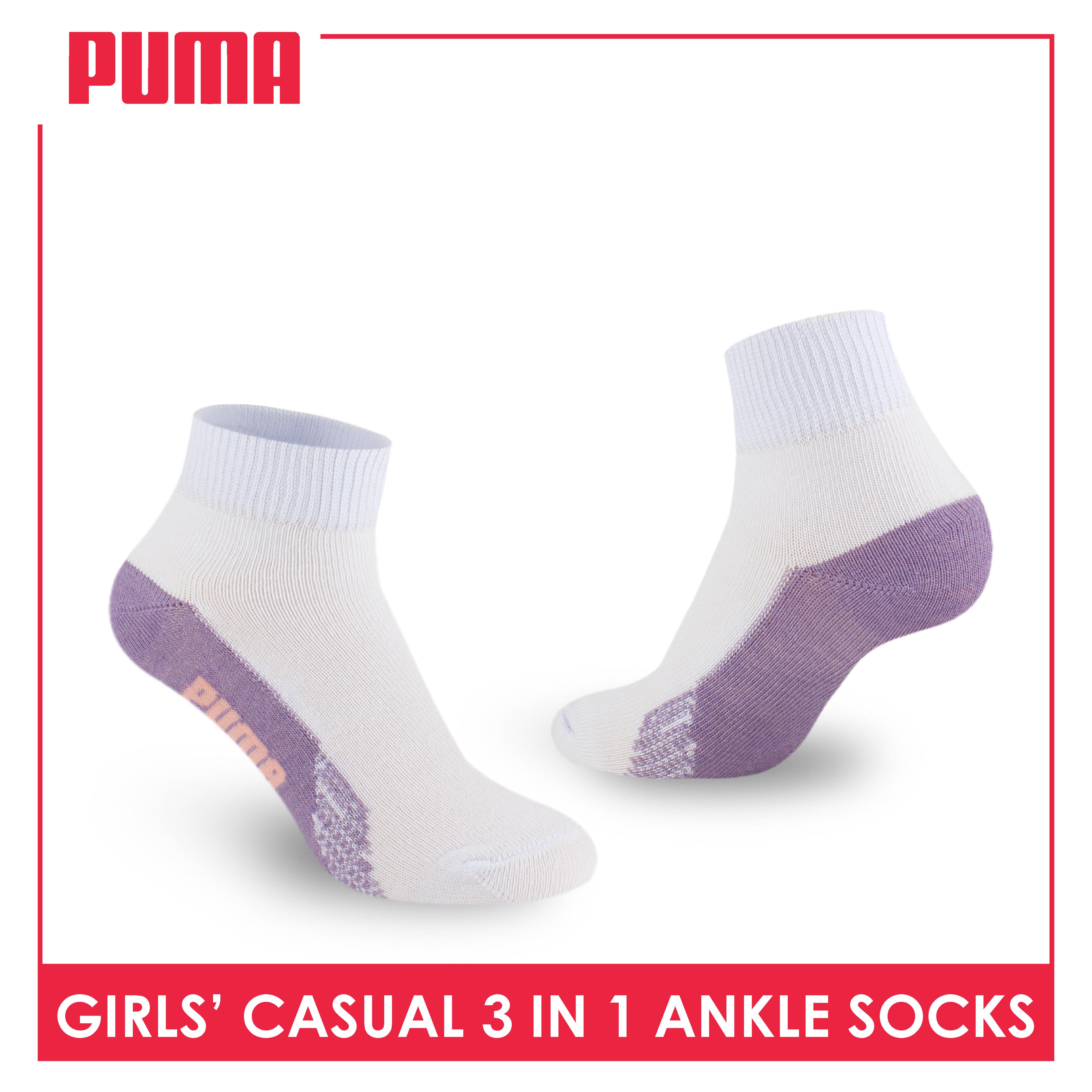 Puma Girls’ Cotton Lite Thin Casual Ankle Socks 3 pairs in a pack PGCKG22