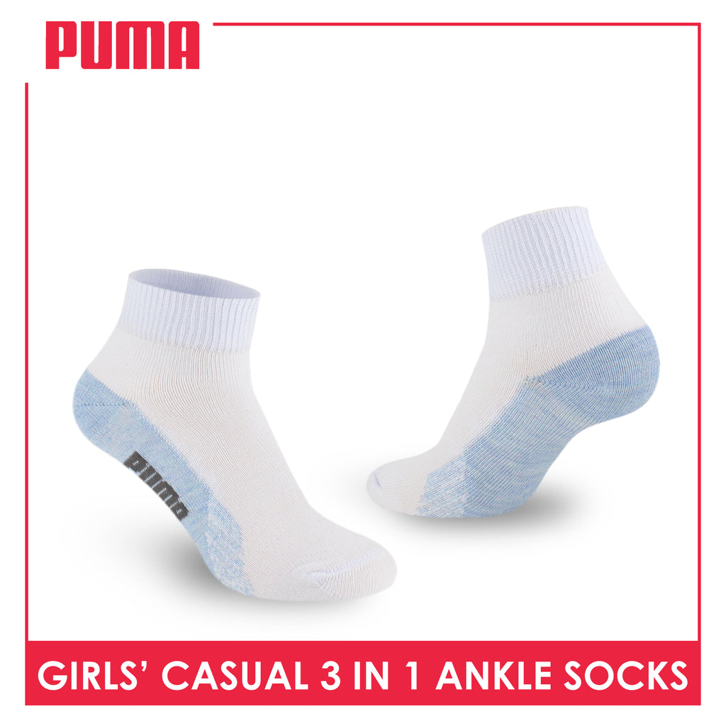 Puma Girls’ Cotton Lite Thin Casual Ankle Socks 3 pairs in a pack PGCKG22