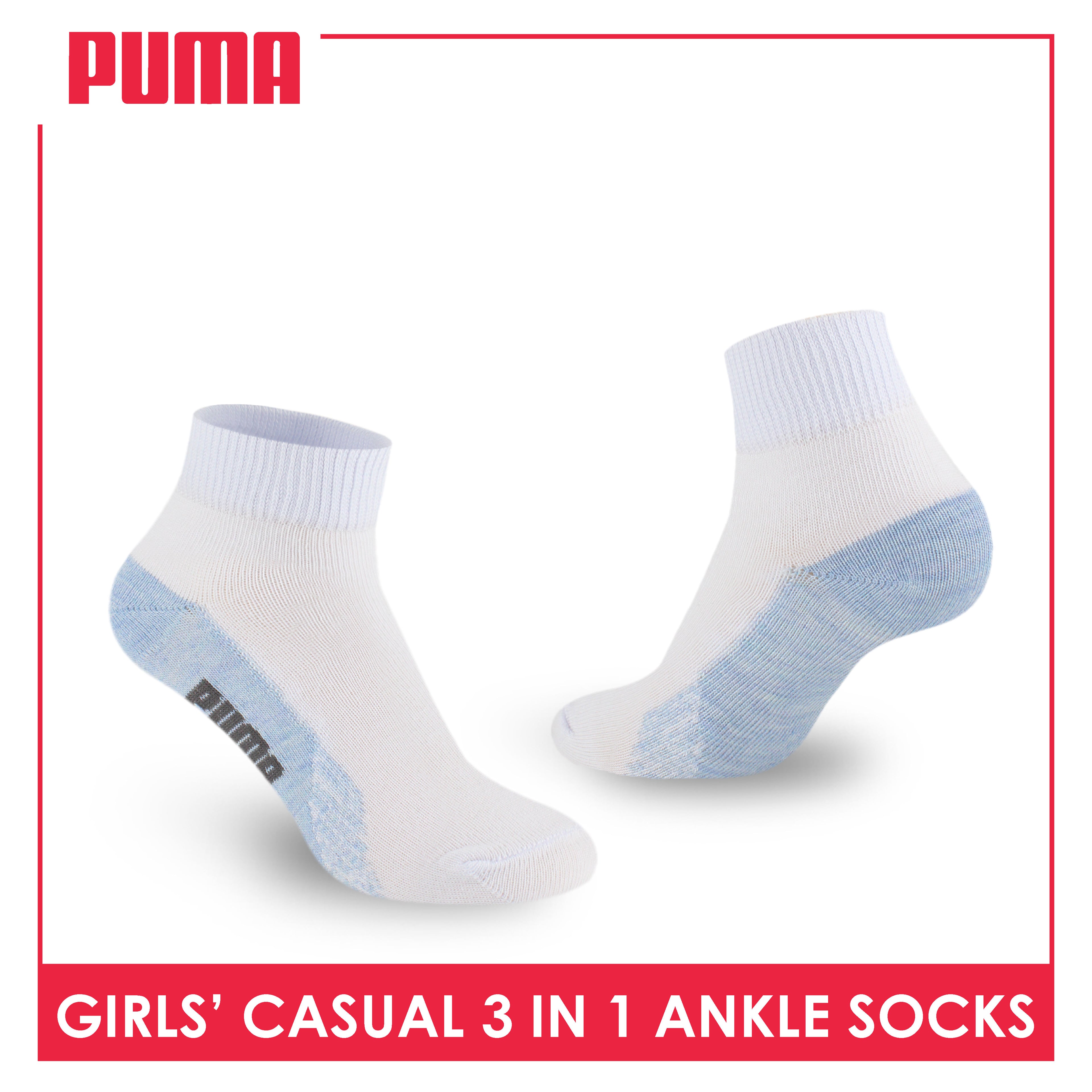 Puma Girls’ Cotton Lite Thin Casual Ankle Socks 3 pairs in a pack PGCKG22