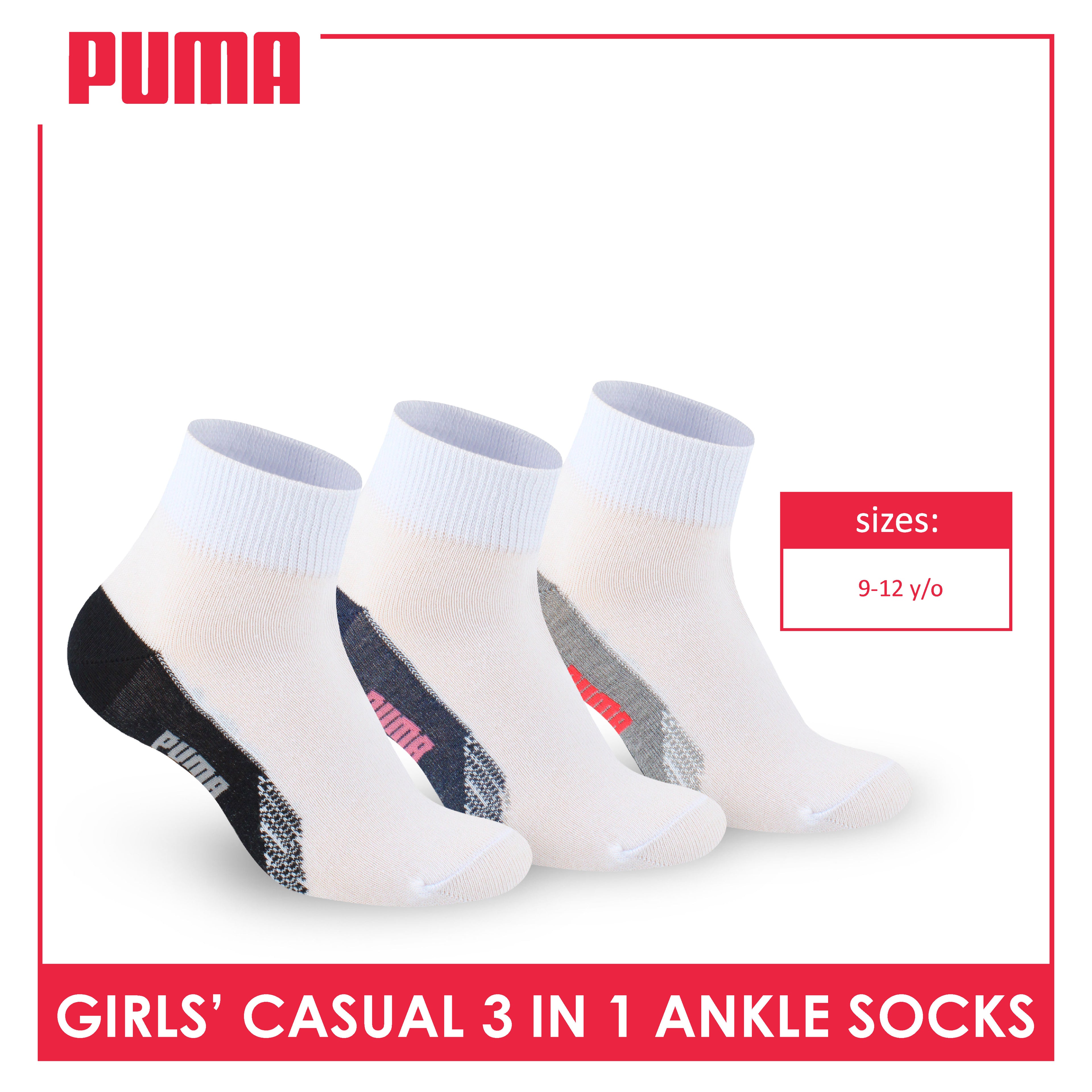 Puma Girls’ Cotton Lite Thin Casual Ankle Socks 3 pairs in a pack PGCKG22