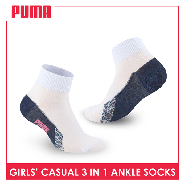 Puma Girls’ Cotton Lite Thin Casual Ankle Socks 3 pairs in a pack PGCKG22