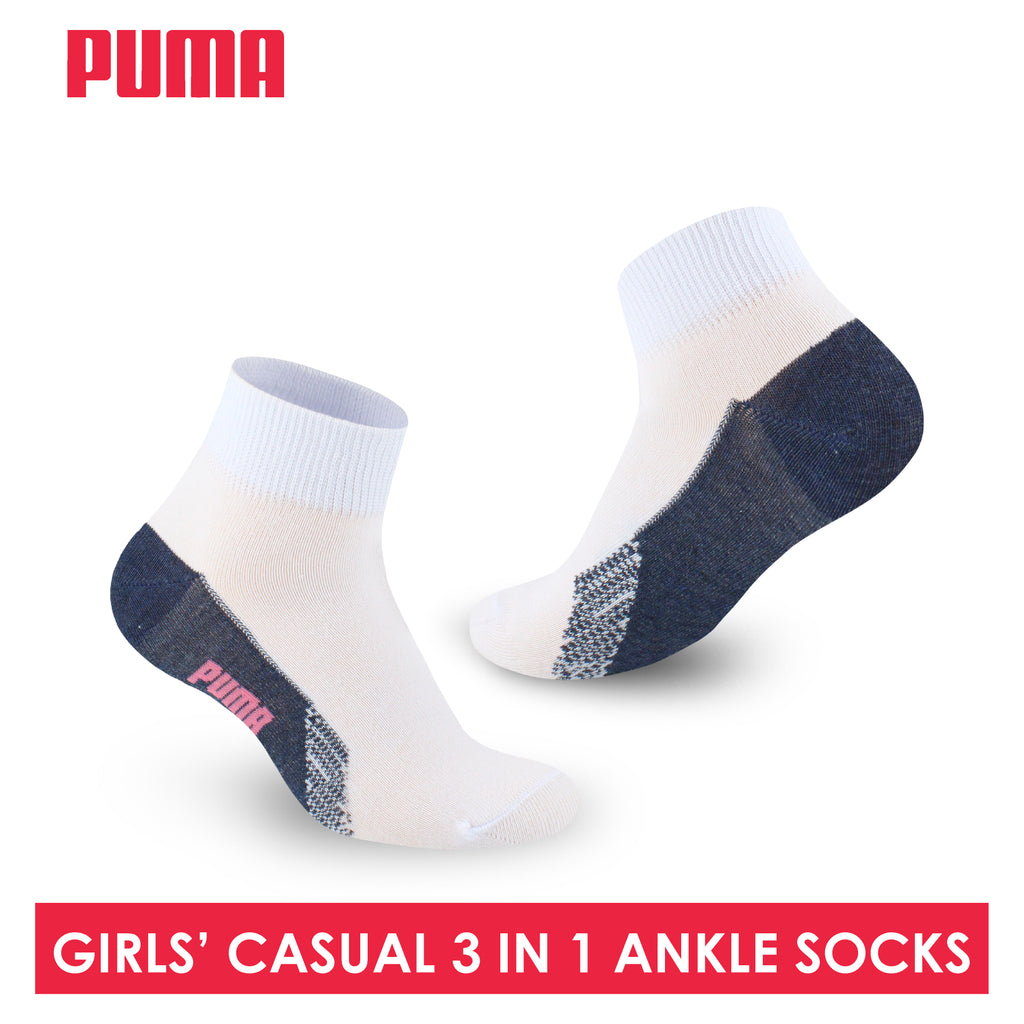 Puma Girls’ Cotton Lite Thin Casual Ankle Socks 3 pairs in a pack PGCKG22