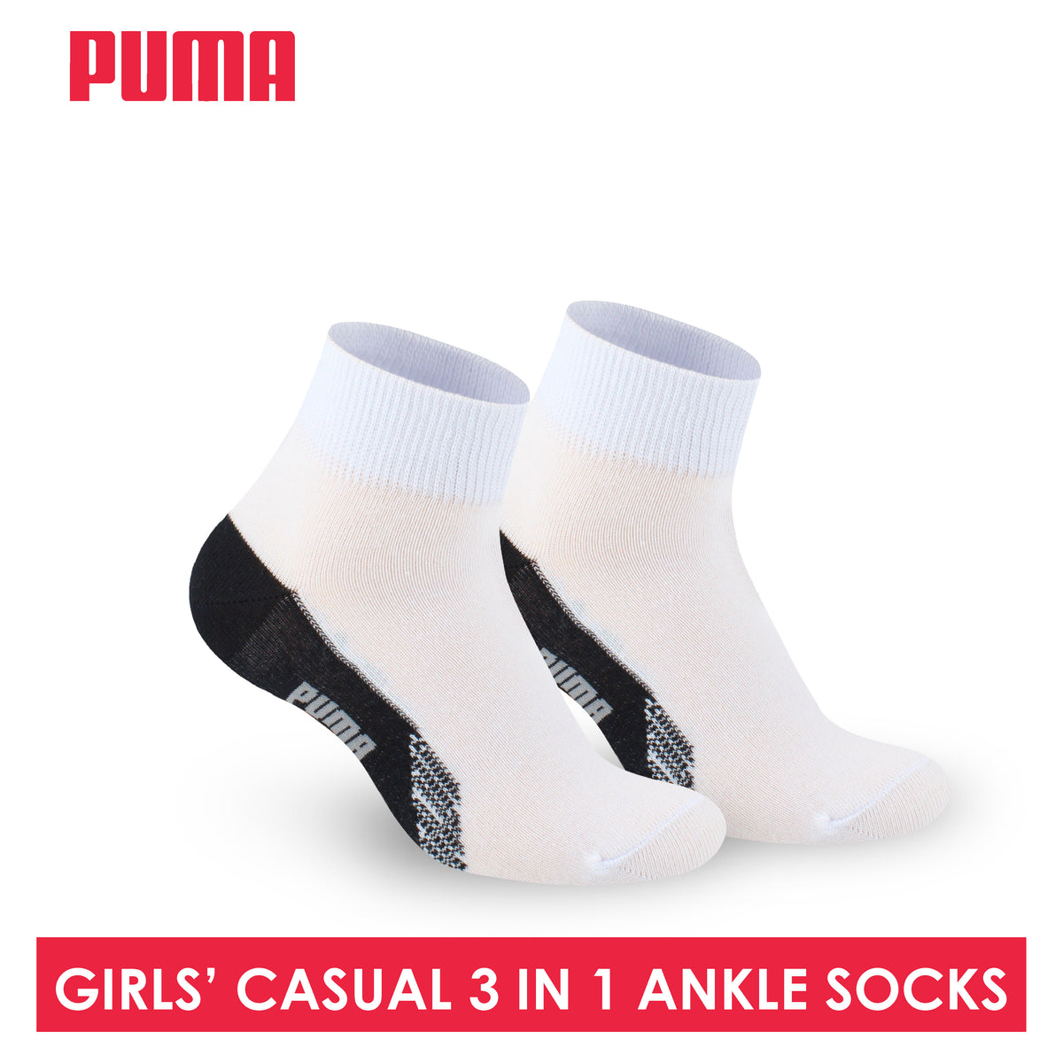 Puma Girls’ Cotton Lite Thin Casual Ankle Socks 3 pairs in a pack PGCKG22