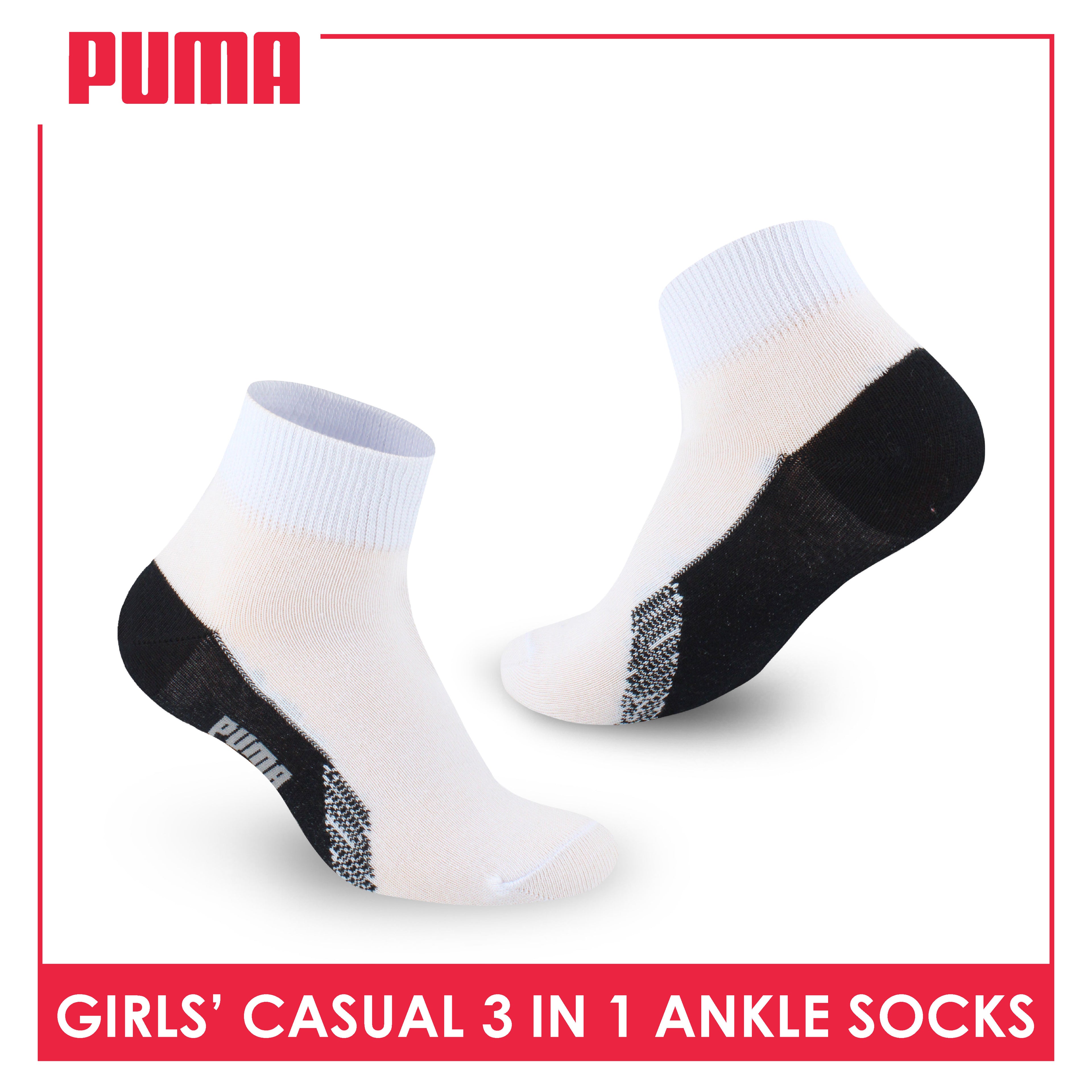 Puma Girls’ Cotton Lite Thin Casual Ankle Socks 3 pairs in a pack PGCKG22