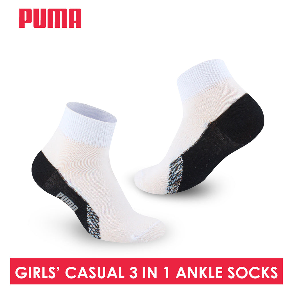 Puma Girls’ Cotton Lite Thin Casual Ankle Socks 3 pairs in a pack PGCKG22