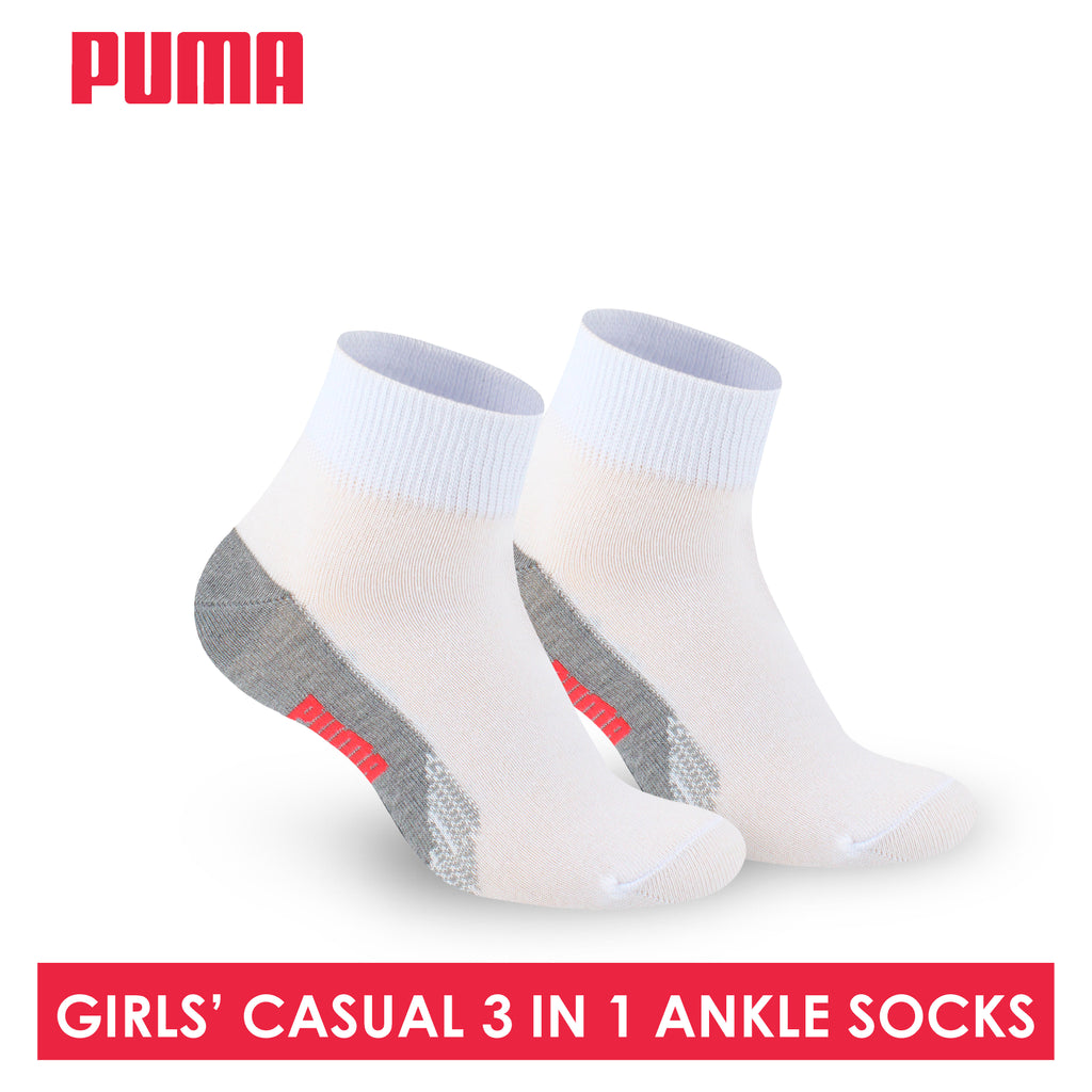 Puma Girls’ Cotton Lite Thin Casual Ankle Socks 3 pairs in a pack PGCKG22