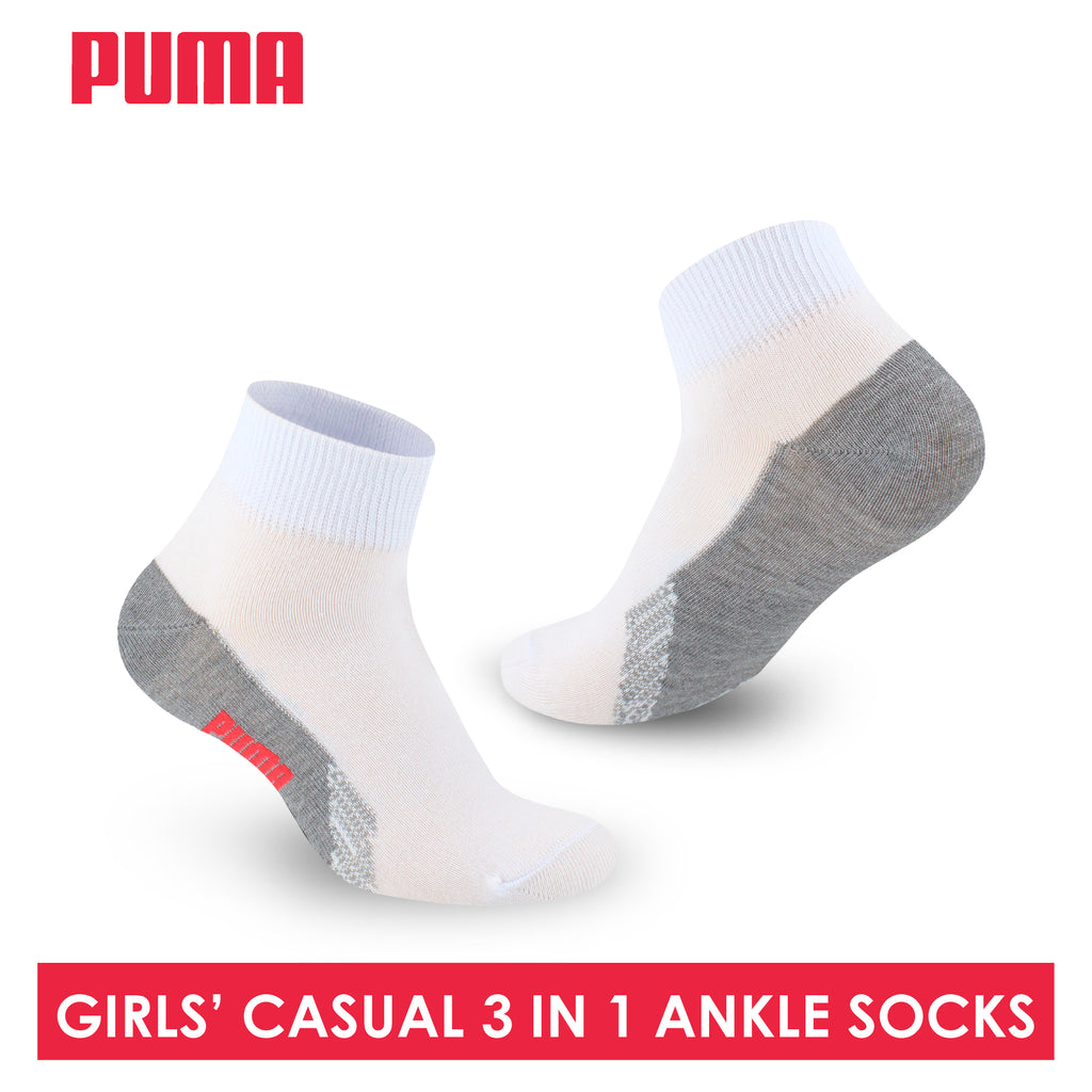 Puma Girls’ Cotton Lite Thin Casual Ankle Socks 3 pairs in a pack PGCKG22