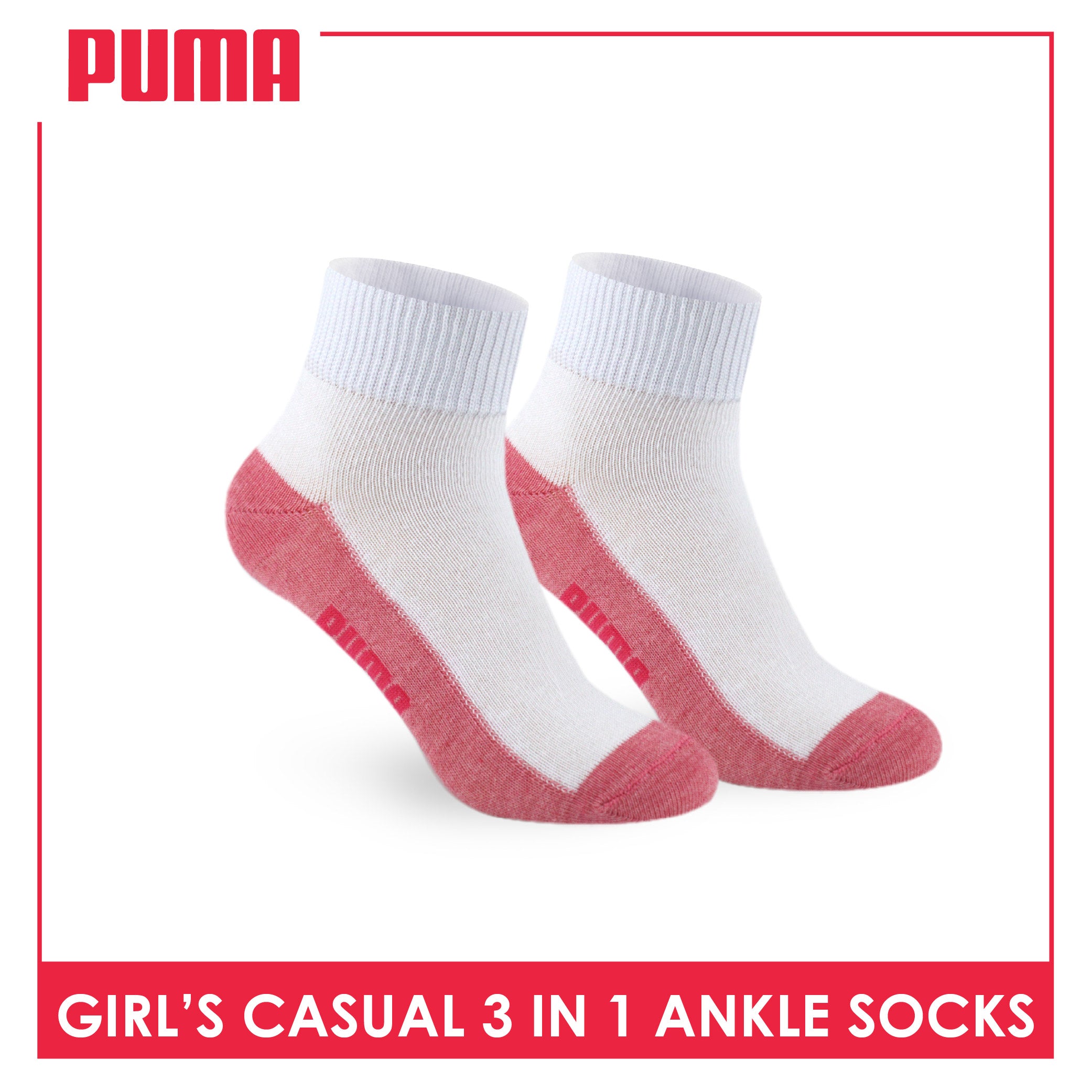 Puma Girls’ Cotton Lite Thin Casual Ankle Socks 3 pairs in a pack PGCKG22